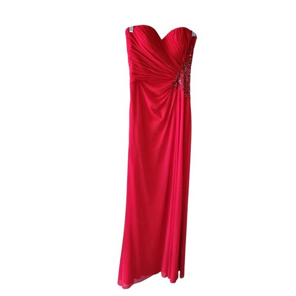 Strapless Red Beaded Cut Out Back Elegant Formal Maxi Dress SZ 6 - Picture 4 of 14